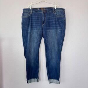 Kut from the Kloth 18W Asher Ankle Straight Leg Jeans Blue Medium Wash Raw Hem